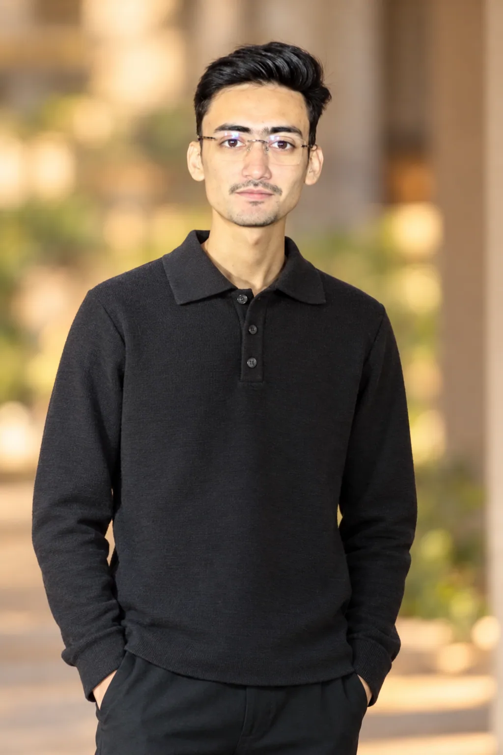 Gulfam Naqvi wearing glasses